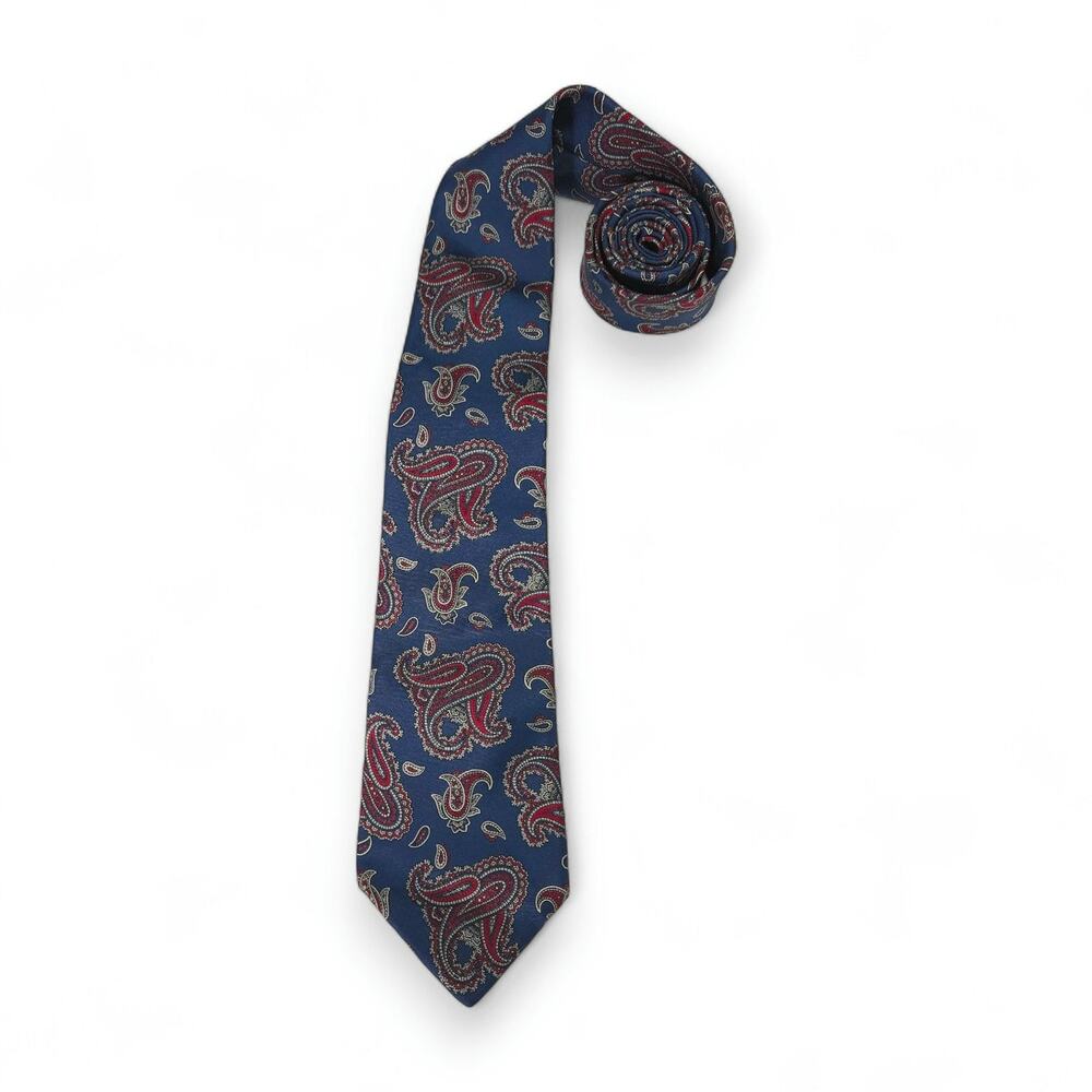 Vintage‎ Johnny Carson Silk Paisley Necktie Navy Blue Red Classic Heritage Tie
